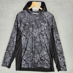 Huk Hoodie Mens Kryptek Black Camo Performance Fishing Long Sleeve Shirt Sun L